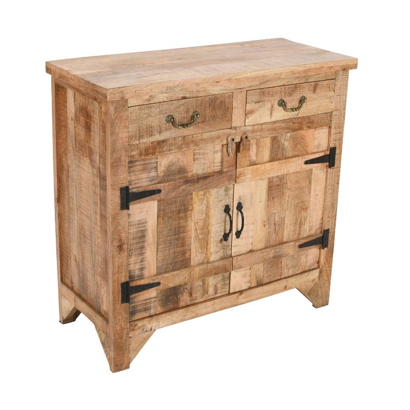 The Urban Port 39" Artisanal Farmhouse Style 2 Drawer Mango Wood Cabinet Console with 2 Door Storage Rustic Brown
