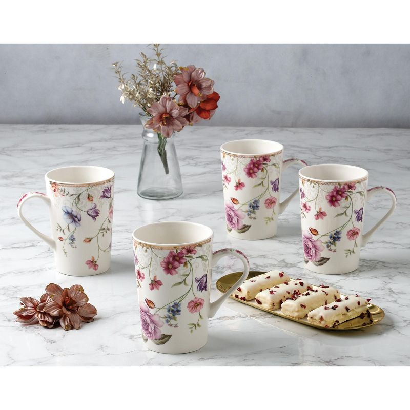 Lorren Home Trends Set of 4 Tall Mugs Floral Design