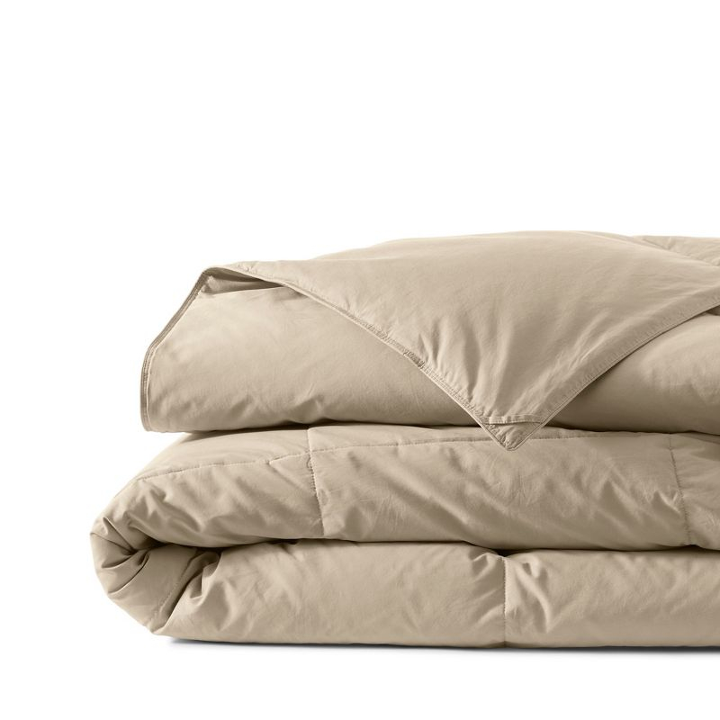 Lands' End Essential Pureloft Box Comforter - Twin - Pale Flax