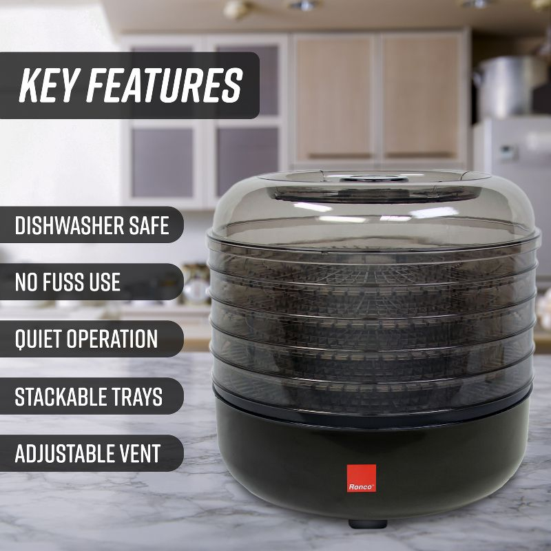 Ronco Beef Jerky Machine with 5 Stackable Trays, Easy-to-Use Dehydrator and Food Preserver Black