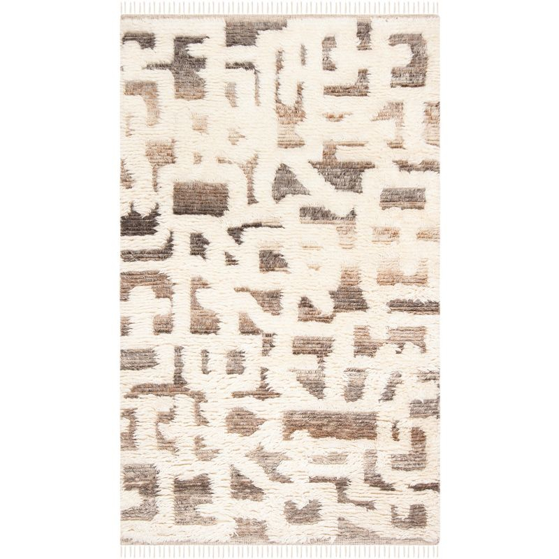 Manhattan MAN458 Hand Knotted Wool-Viscose Blend Area Rug - Ivory/Grey- 8' X 10' - Safavieh.