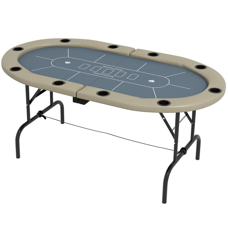 Soozier Foldable Poker Table with Cup Holders, 70" Octagon Blackjack Texas Holdem Game Table, Blue