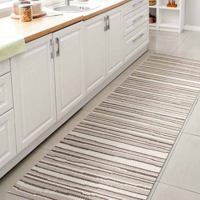 2' x 8' Castara Wavy Stripe Modern Indoor/Outdoor Runner Rug, Cream/Dark Gray - JONATHAN Y