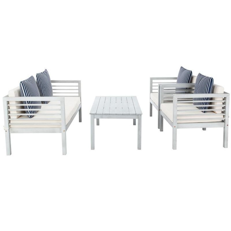 Alda 4 Piece Set - Indoor/Outdoor - PAT7033 - Grey/Beige + Thin Stripe Pillow - Safavieh