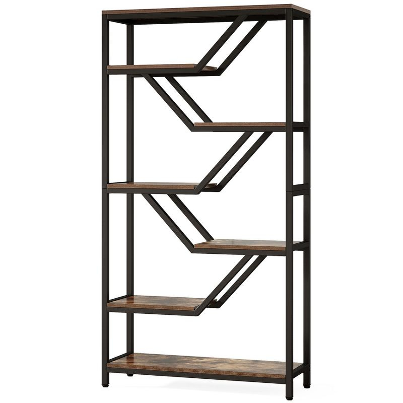 Tribesigns 6-Tier Bookshelf, 72-Inch Tall Industrial Open Storage Organizer, Freestanding Wood Display Rack with Metal Frame for Living Room, Brown