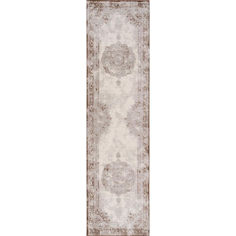 2'x8' Rosalia Cottage Medallion Runner Rug, Brown/Cream - JONATHAN Y