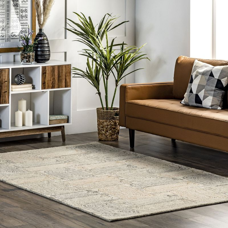Nuloom Esme Hand Tufted Wool Geometric Tile Indoor Area Rug, Beige, 4'x6'