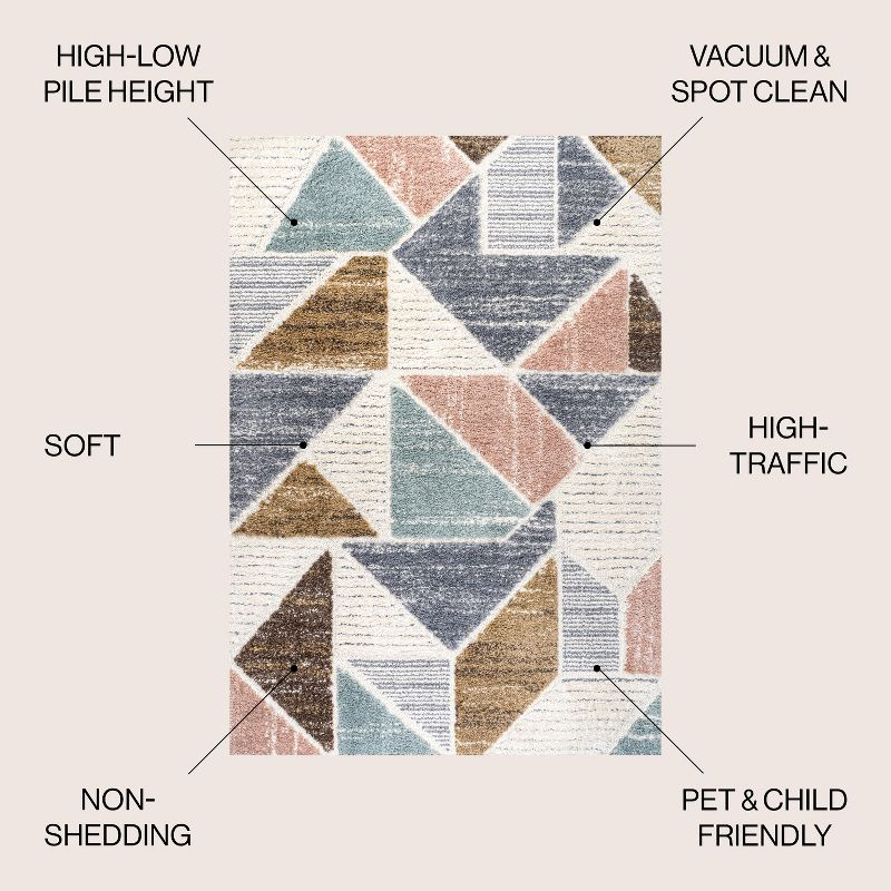 3' x 5' Aileen Geometric Scandi Colorblock Carved Area Rug, Cream - JONATHAN Y