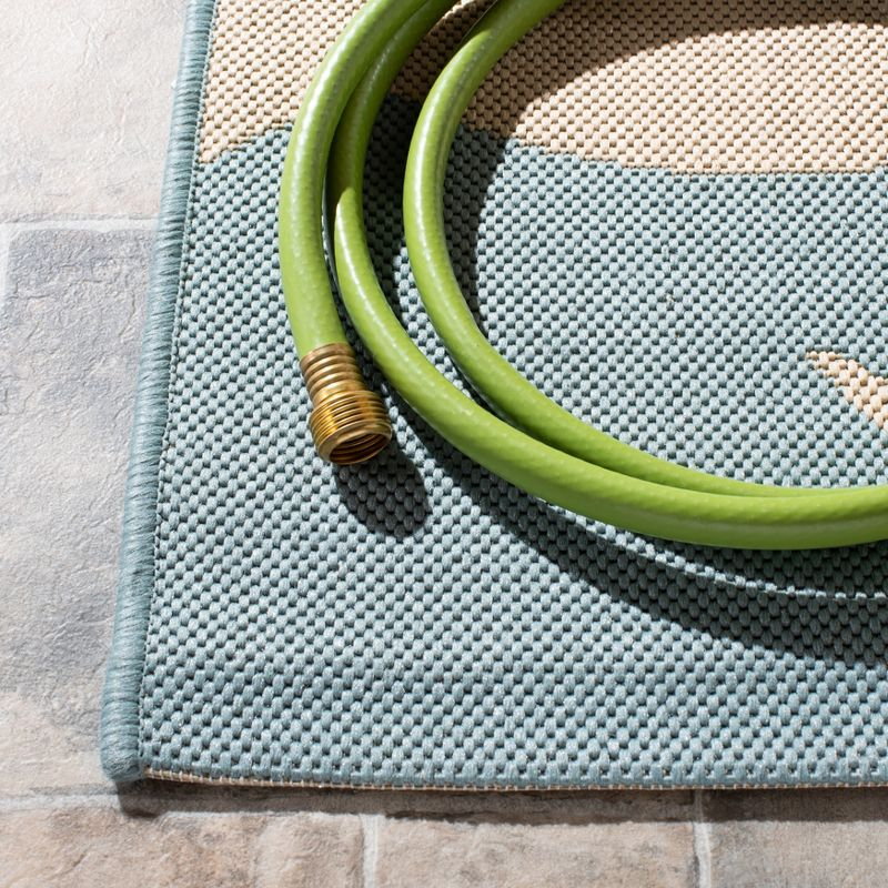 Courtyard CY6012 Power Loomed Indoor/Outdoor Area Rug - Aqua/Beige - 4'x4' - Safavieh.