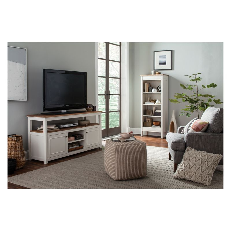 60" Savannah Tall Bookshelf Ivory with Natural Wood Top - Bolton Furniture