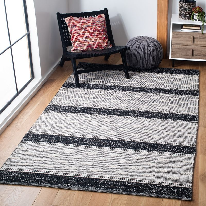 Striped Kilim STK518 Hand Woven Area Rug - Black/Ivory - 3'x5' - Safavieh.