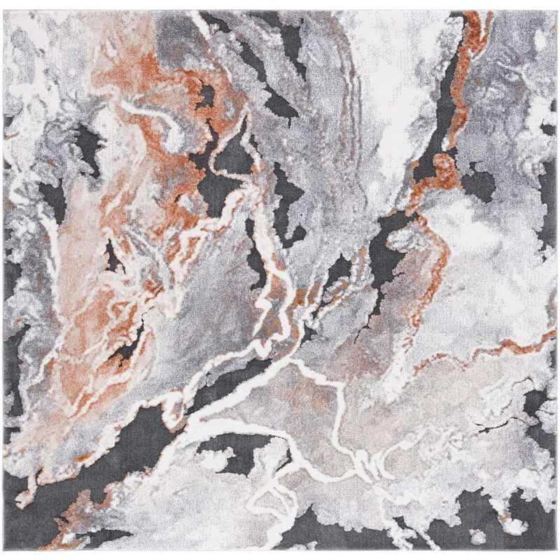 Cyrus Shag CYR121 Power Loomed Indoor Area Rug - Dark Grey/Orange - 6'7"x6'7" - Safavieh