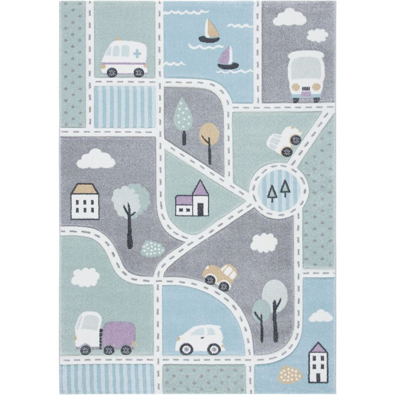 Carousel Kids  CRK193 Loomed Indoor Area Rug - Grey/Light Blue - 5'3"x7'6" - Safavieh