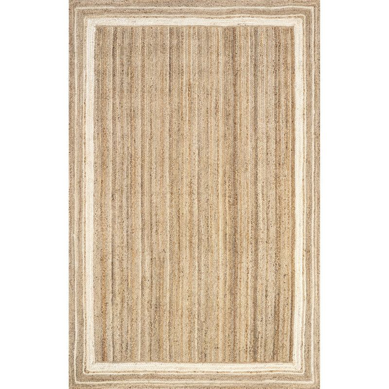Nuloom Rikki Bordered 6x9 Jute Indoor Area Rug for Dining Room Rug Neutral Rug Living Room Rug Kitchen, Off White/Natural