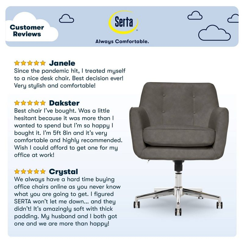 Style Ashland Home Office Chair Gathering Gray - Serta: Mid-Century, Tufted, Computer Chair