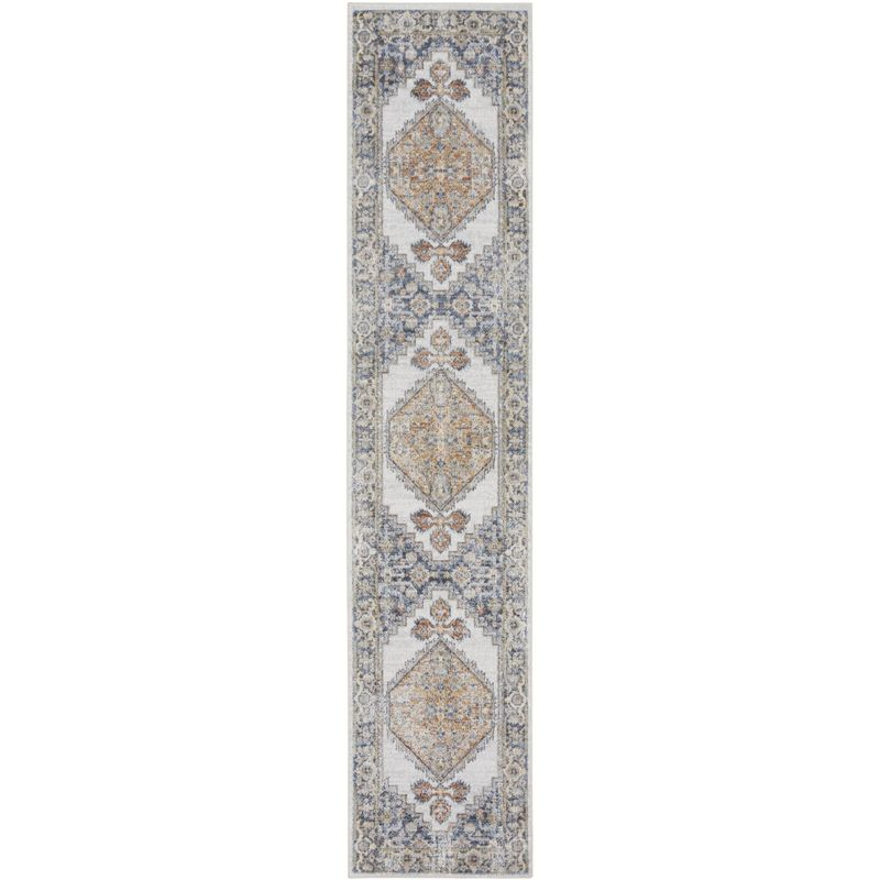 Nourison Astra Machine Washable Vintage Persian Indoor Bathroom, Kitchen Runner Rug Grey/Gold 2'2" x 12'