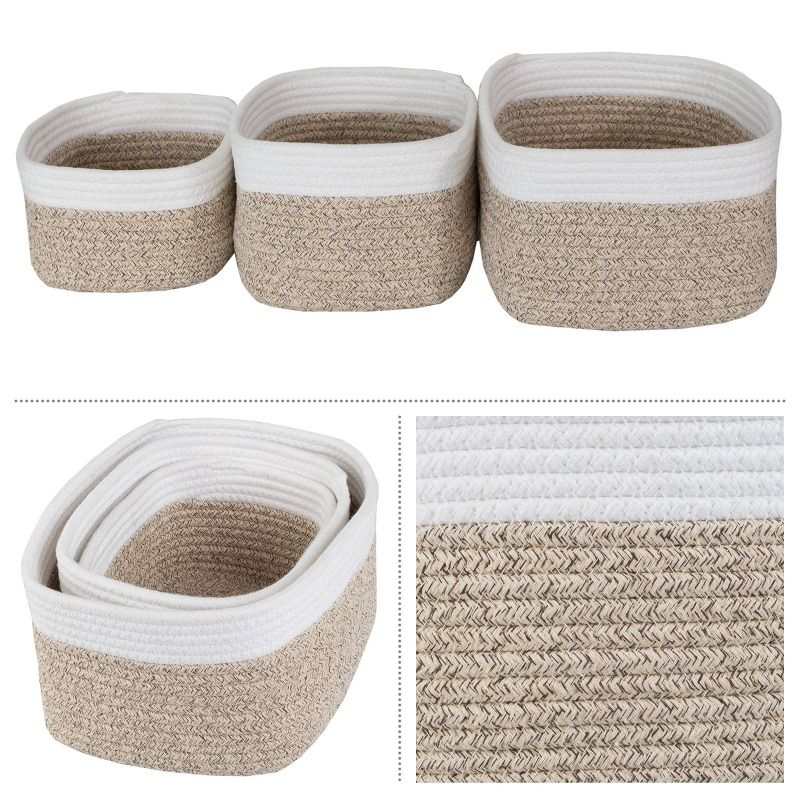 Home-Complete 3pc Storage Basket Set Natural: Cotton Square Decorative Bins for Shelves, Hand Wash, 12"x8.5"x5.5"