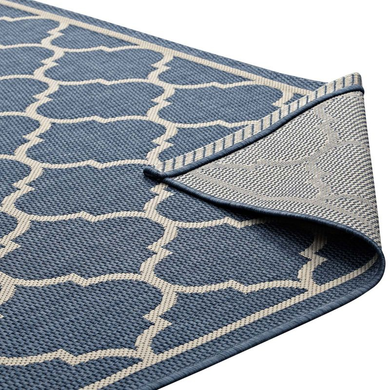 Modway Avena Moroccan Quatrefoil Trellis 8x10 Indoor and Outdoor Area Rug - Blue and Beige,  100% Soft Polypropylene ,  Tight Low Pile Weave