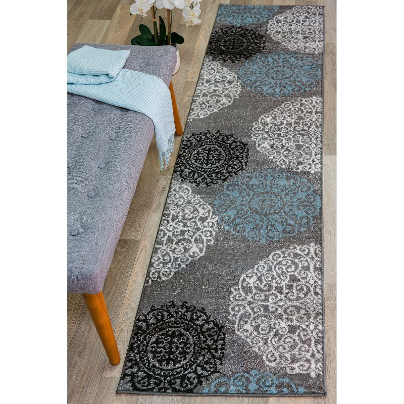World Rug Gallery Floral Gray 2' x 10' Runner Rug