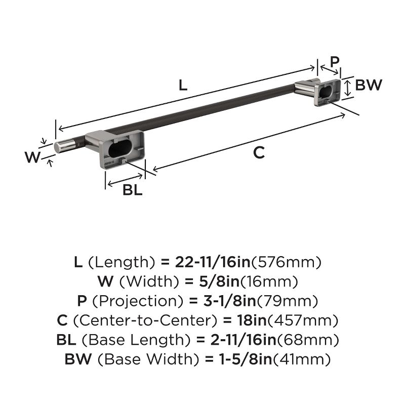 Amerock Esquire Brushed Nickel/Oil-Rubbed Bronze 18 inch (457mm) Towel Bar