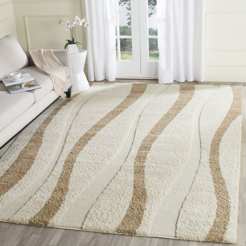 Florida Shag SG451 Power Loomed Indoor Area Rug - Cream/Dark Brown - 8'x10' - Safavieh