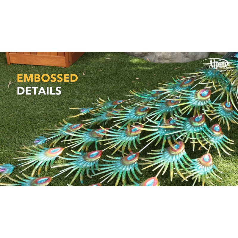 Alpine Corporation Jumbo Size Blue Majestic Tail Down Peacock Décor: 53"L Iron Garden Statue