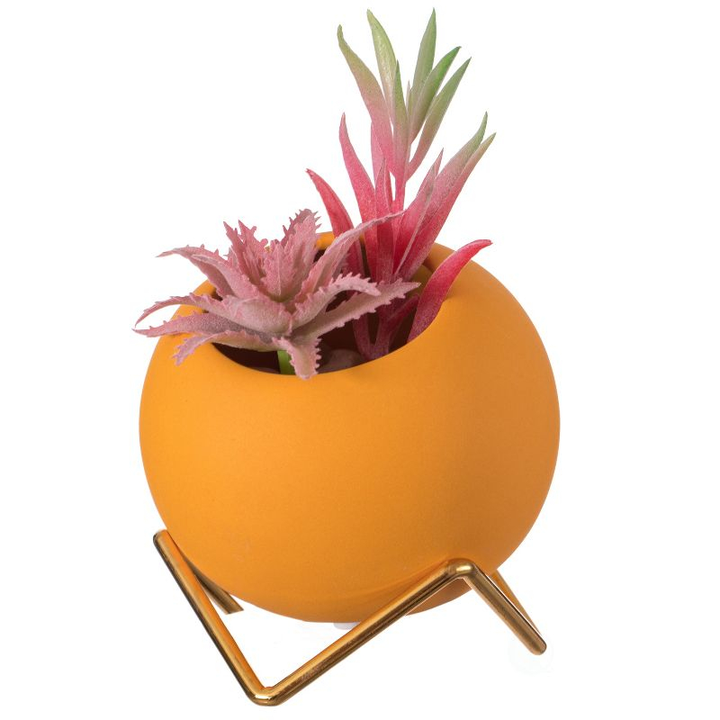 Fabulaxe Small Modern Ceramic Flower Vase for Living Room, Home Office Table, Dining Room and Entryway, Yellow