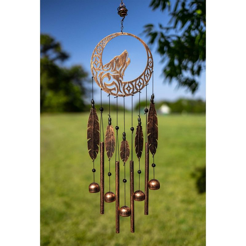 VP Home Wolf Dream Catchers Windchimes Iron Wind Decorations with Deep Tone, Brown