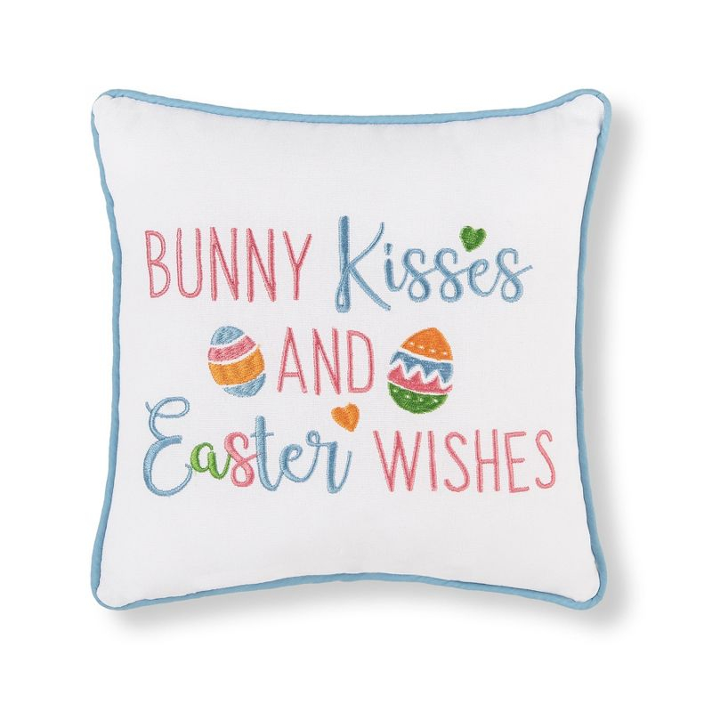 C&F Home 10" x 10" Easter "Bunny Kisses & Easter Wishes" Embroidered Small/Petite Spring Themed Accent Pillow