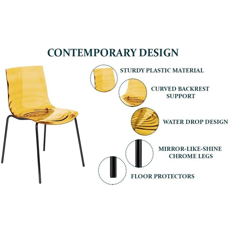 LeisureMod Astor Acrylic Dining Chair - Water Ripple Design & Chrome Finish Metal Legs, Stackable Accent Side Chair