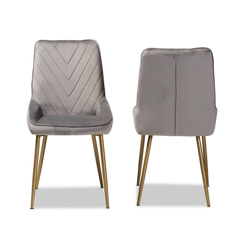 2pc Priscilla Velvet Fabric Upholstered Metal Dining Chair Set Gray/Gold - Baxton Studio