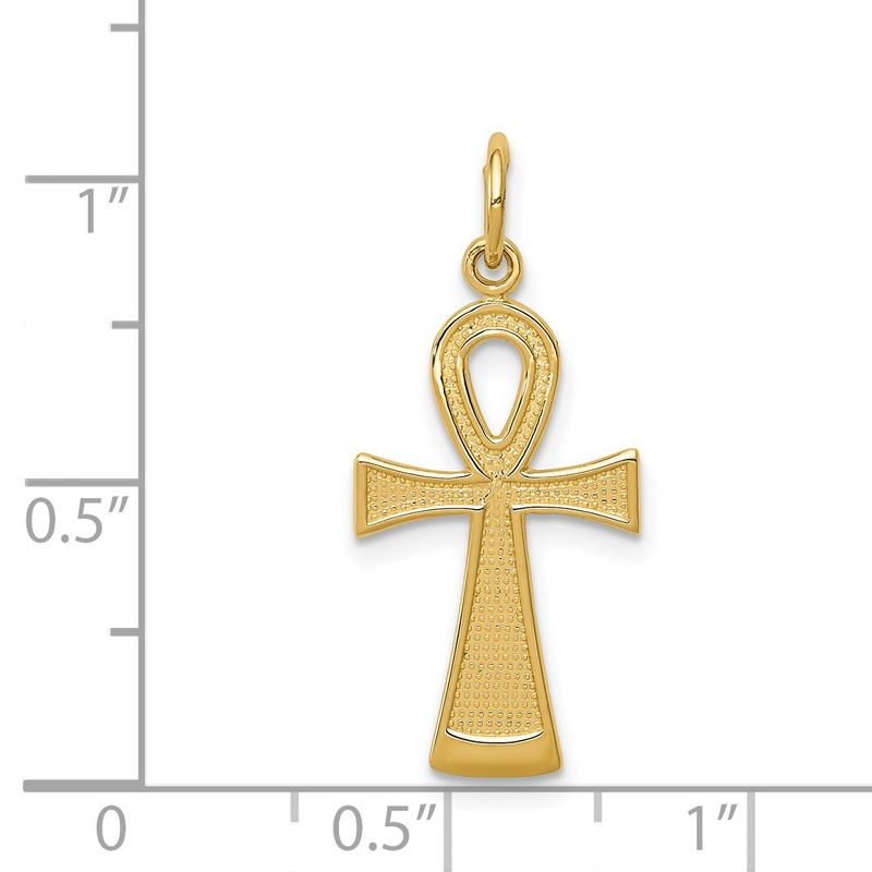 Black Bow Jewelry 14k Yellow Gold Textured Ankh Cross Pendant, 12 x 28mm