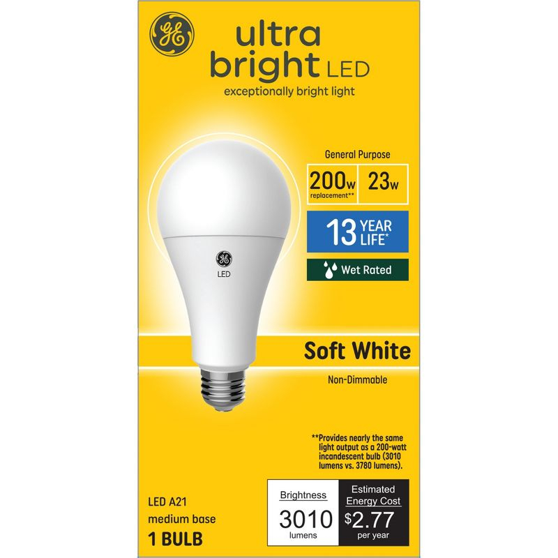 GE 200W Ultra Bright A21 LED Light Bulb Soft White: Energy Star Certified, 3010 Lumens, 13.7-Year Life, E26 Base