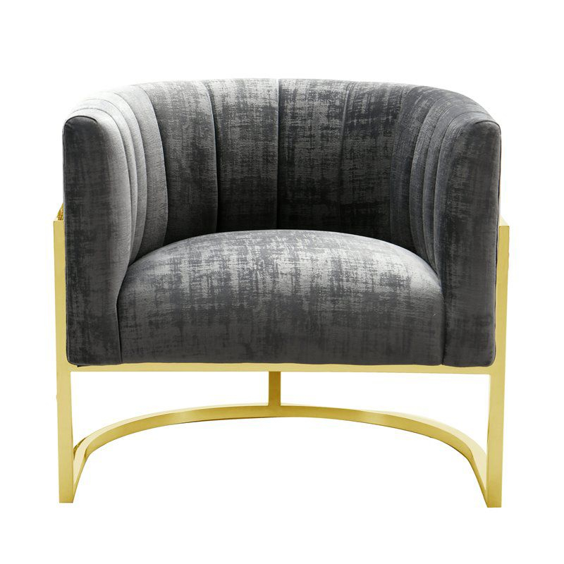 TOV Furniture Magnolia 16.5"Velvet Accent Chair in Slub Gray/Gold