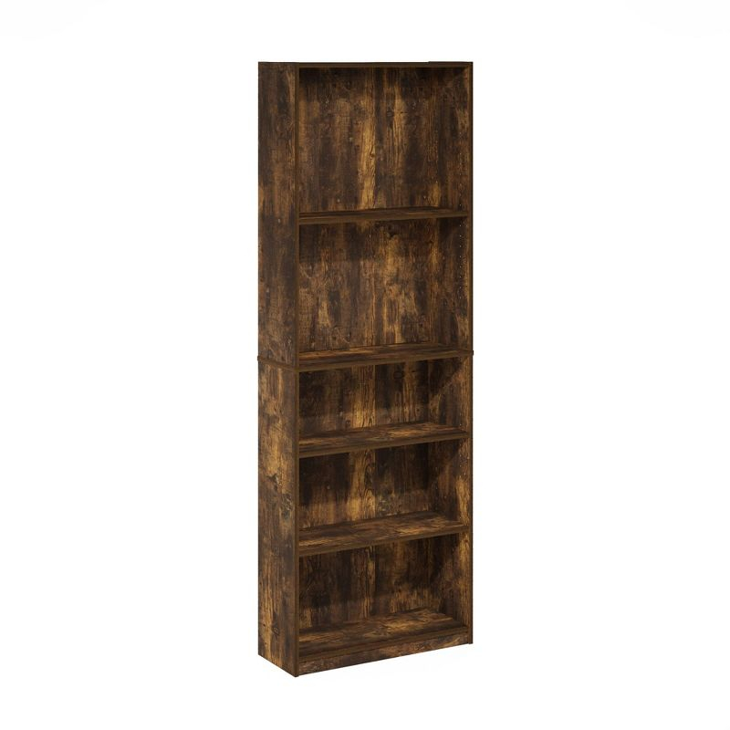 Furinno Simply Design 5-Tier Corner Bookshelf Open Multipurpose Bookcase Display Rack Cabinet with Adjustable Shelves,Amber Pine