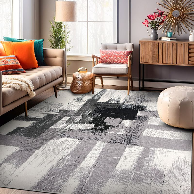 World Rug Gallery Contemporary Modern Abstract Black 5' x 7' Area Rug:  Stain-Resistant,  Pet Friendly,  Low Pile,  Indoor Use