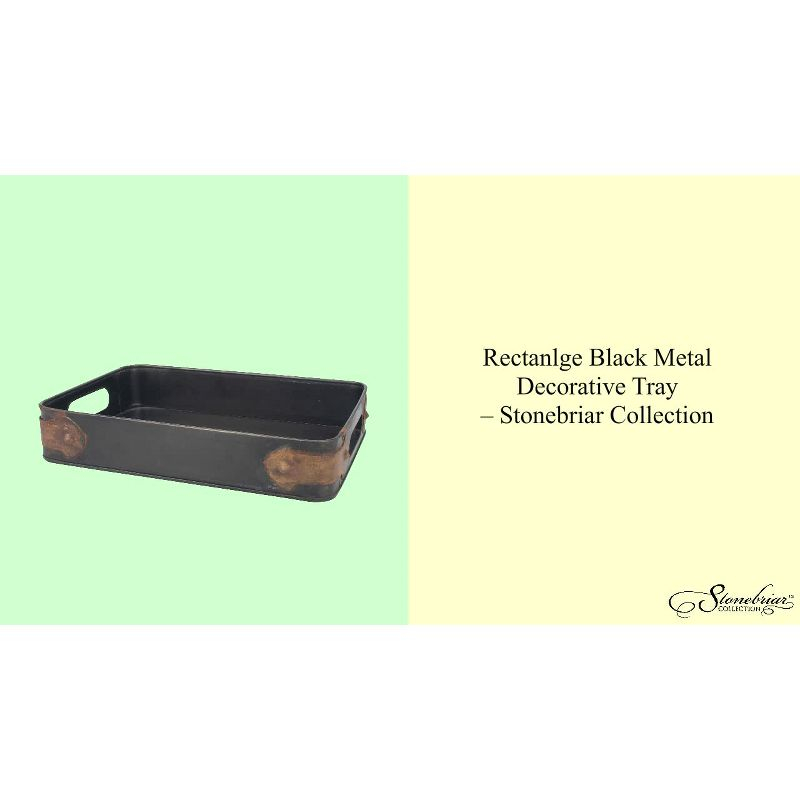 Slate Steel Tray with Rust Trim - Brown - Stonebriar Collection: Industrial Serving Platter for Dining & Office Decor