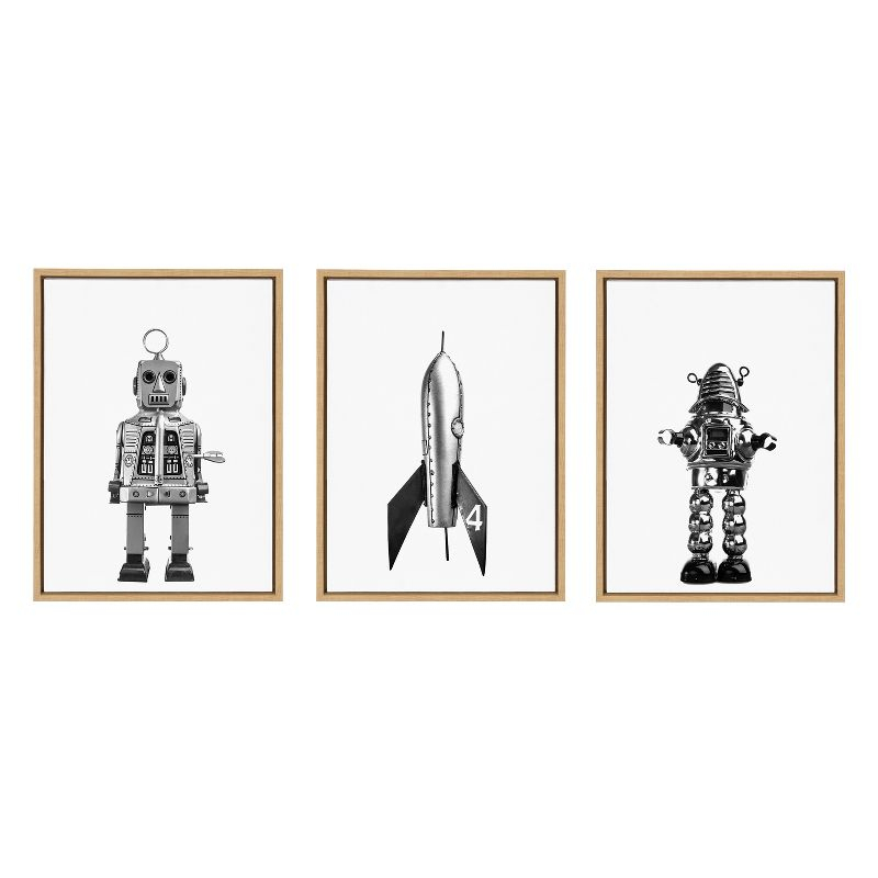 (Set of 3) 18" x 24" Sylvie Space Robot Canvas by Saint and Sailor Studios Natural - Kate & Laurel All Things Decor