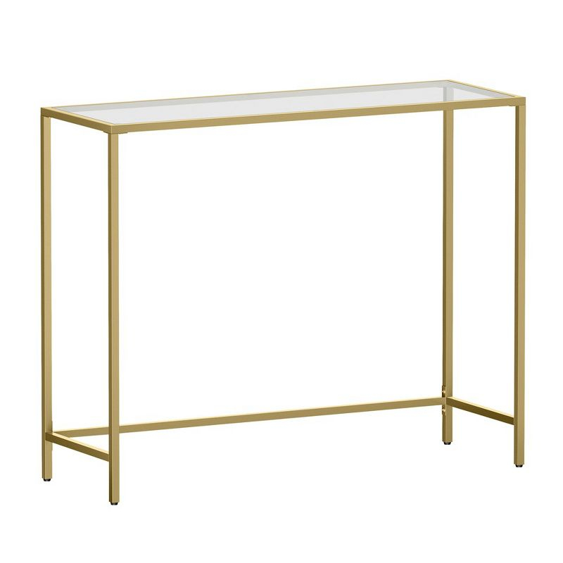 VASAGLE Console Sofa Table, Modern Entryway Table, Tempered Glass Table, Metal Frame 13.8 x 39.4 x 31.5 inches Gold