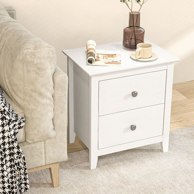 Tangkula Modern Nightstand with Storage 2 Drawers & Support Legs for Bedroom White