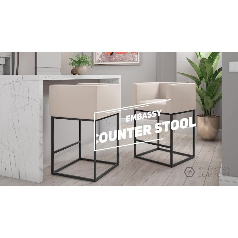 Embassy Metal Counter Height Barstool Clay - Manhattan Comfort: Faux Leather, Low Back, Footrest