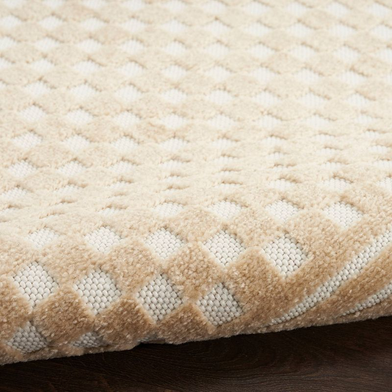 Nourison 7'10"x9'10" Care Free Checkered Machine Woven Area Rug Taupe: Modern Geometric Low Pile Indoor Rectangle Rug