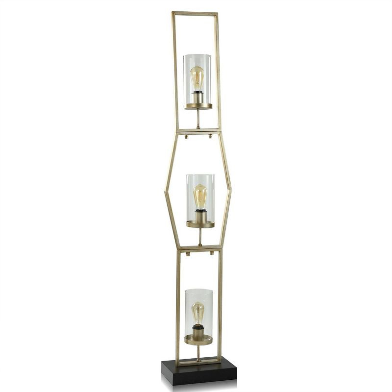 3-Tier Laslo Steel Glass Shade Floor Lamp - StyleCraft: Seeded Glass, Adjustable Head Tilt, UL Listed