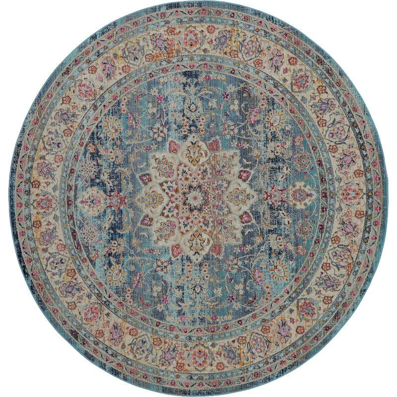 Nourison Vintage Kashan VKA01 Blue/Ivory/Orange Indoor Area Rug - 6' x ROUND