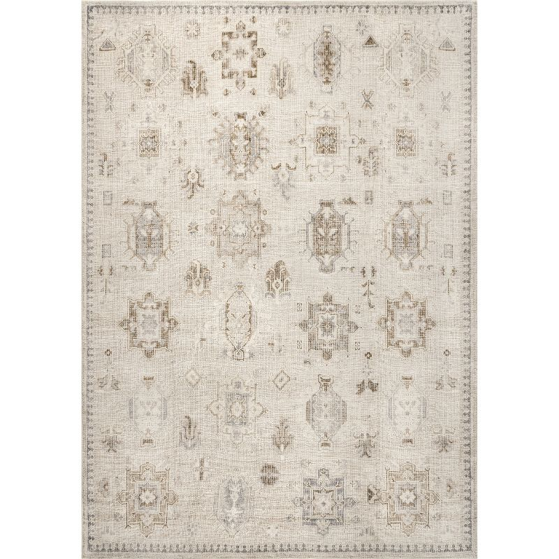 Nuloom Krystin Medallion 4x6 Machine Washable Indoor Area Rug for Living Room Bedroom Dining Room Kitchen, Beige/Ivory