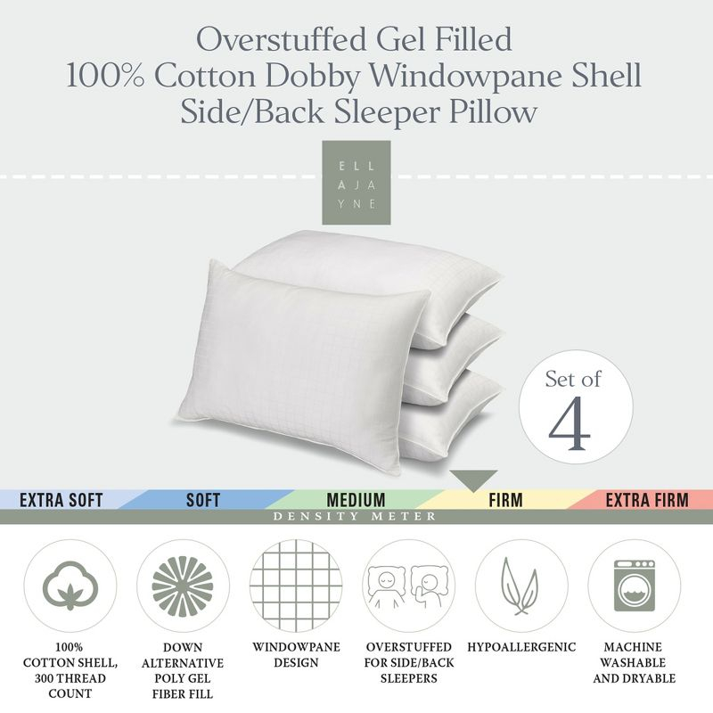 Ella Jayne 100% Cotton Dobby-Box Shell Firm Back/Side Sleeper Down Alternative Pillow, Set of 4 - King