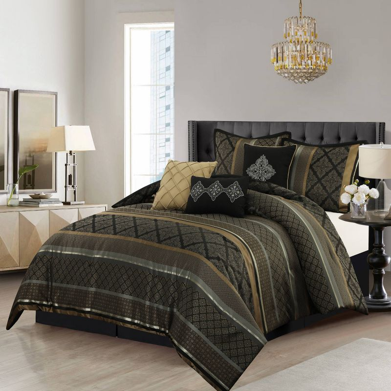 Nanshing 7pc King Tefia Traditional Comforter Set Black
