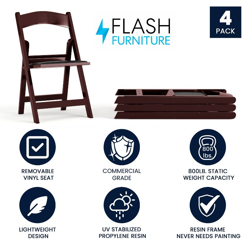 Flash Furniture Hercules Folding Chair - Red Mahogany Resin - 4 Pack 800LB Weight Capacity Comfortable Event Chair - Light Weight Folding Chair