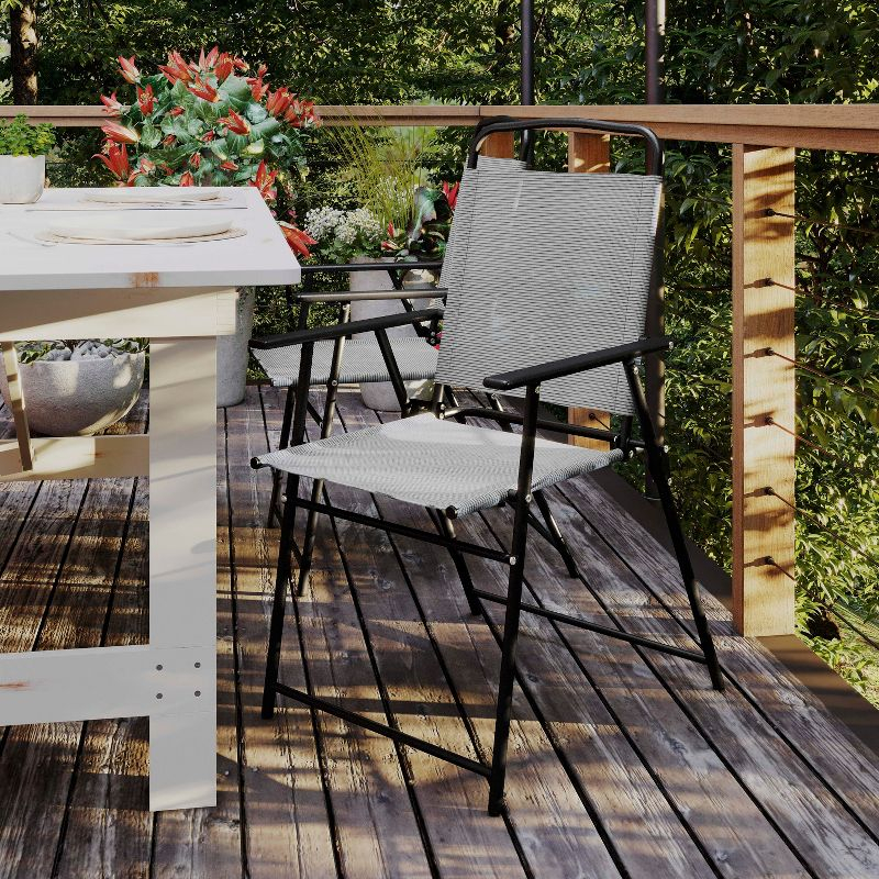Flash Furniture Set of 2 Mystic Folding Patio Sling Chairs, Outdoor Textilene Lawn Chairs with Armrests in Gray