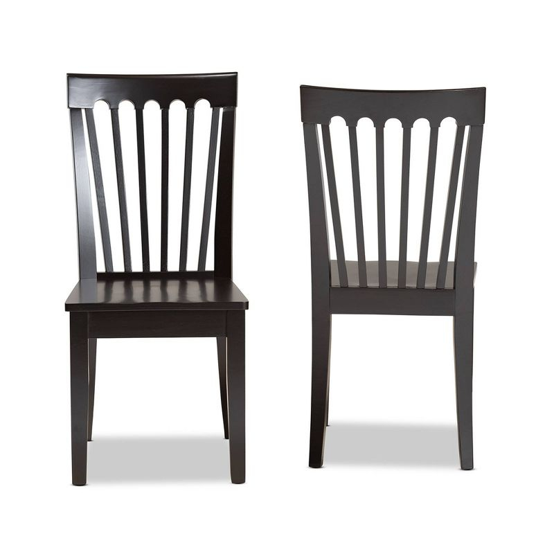 2pc MinetteWood Dining Chair Set Dark Brown - Baxton Studio: Elegant Scoop Seat, Polyester Upholstery